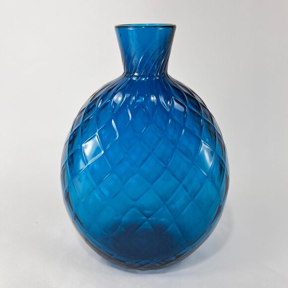 Pairpoint Glassworks Diamond Quilted Optic Blue Blown Glass Vase Mt Washington - Picture 5 of 16
